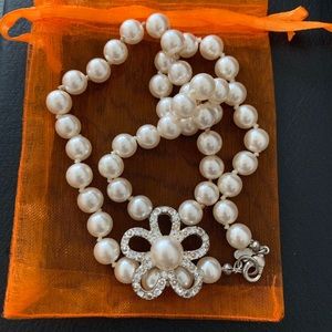 Faux Pearl & Crystal Necklace W/Initial RMN On Tag